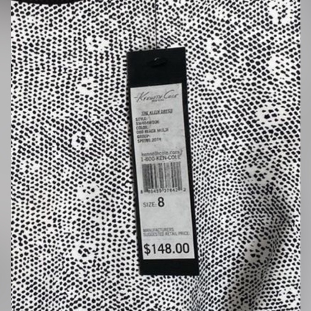 🔴 NWT Kenneth Cole Black White Blue Multi Print Shift Cocktail Dress - Picture 2 of 14